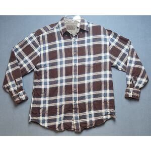 Magellan Shirt Mens Size Medium Flannel Brown Blue Plaid Long Sleeve‎